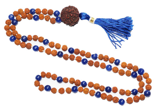 Throat Chakra Mala Beads Rudraksha Prayer Bead Blue Agate Japamala