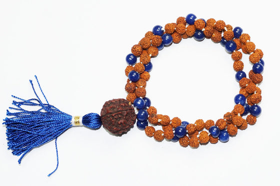 Throat Chakra Mala Beads Rudraksha Prayer Bead Blue Agate Japamala