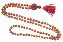  Vedic Yoga Mala Buddhist Knotted 108 Coral Rudraksha Japamala