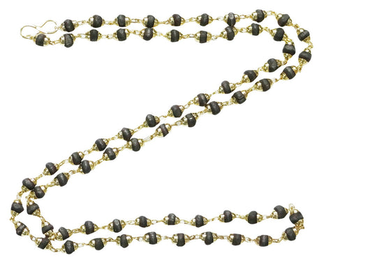 Black Tulsi Beads Japa Mala Neacklace in Golden Caps
