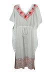 Kaftan Maxidress, pURE cOTTON gAUZE, Bohemian White Red S/M/L
