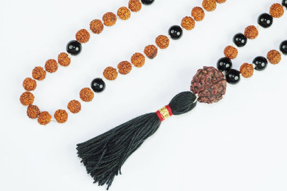 Mala Beads Meditation Earthing Prayer Beads Rudraksha, Black Agate