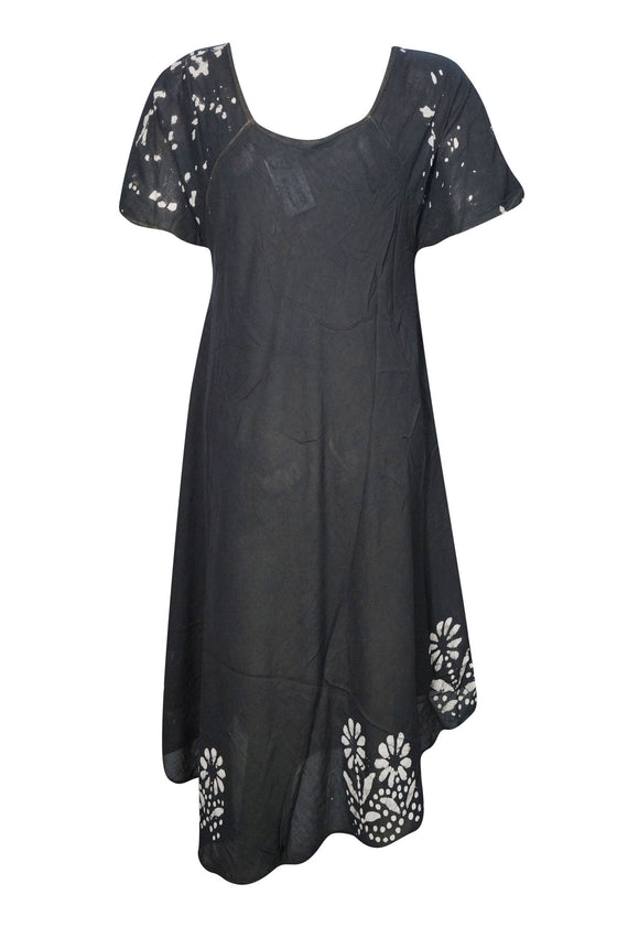 Boho Beach Muumuu, Summer Dresses, Floral Travel Day Dress Black ML