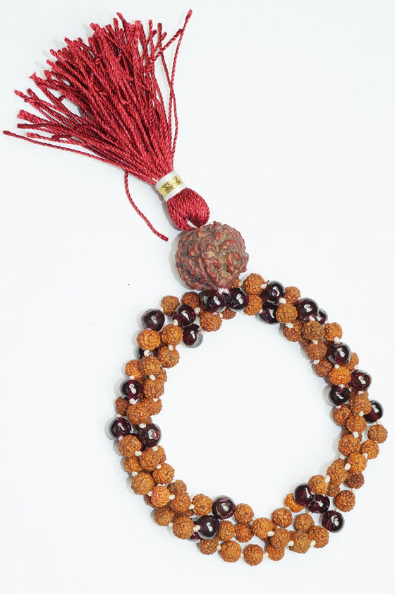 Mindful Mala Beads Garnet Ambition Shiva Rudraksha Grounding Hand Knotted Mala
