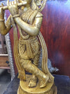 Brass Krishna Statue Hand Carved Standing Krishna Playing the Flute Figurine