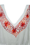 Kaftan Maxidress, pURE cOTTON gAUZE, Bohemian White Red S/M/L