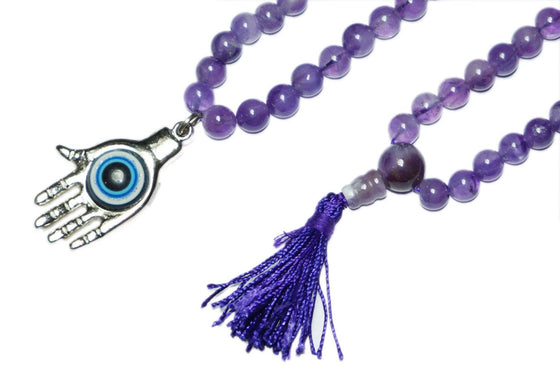 Yoga Mala Beads Amethyst Prayer Rosary 108 Hamsa