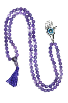  Buddhist Tibetan Mala Beads Amethyst Prayer Rosary 108 Hamsa