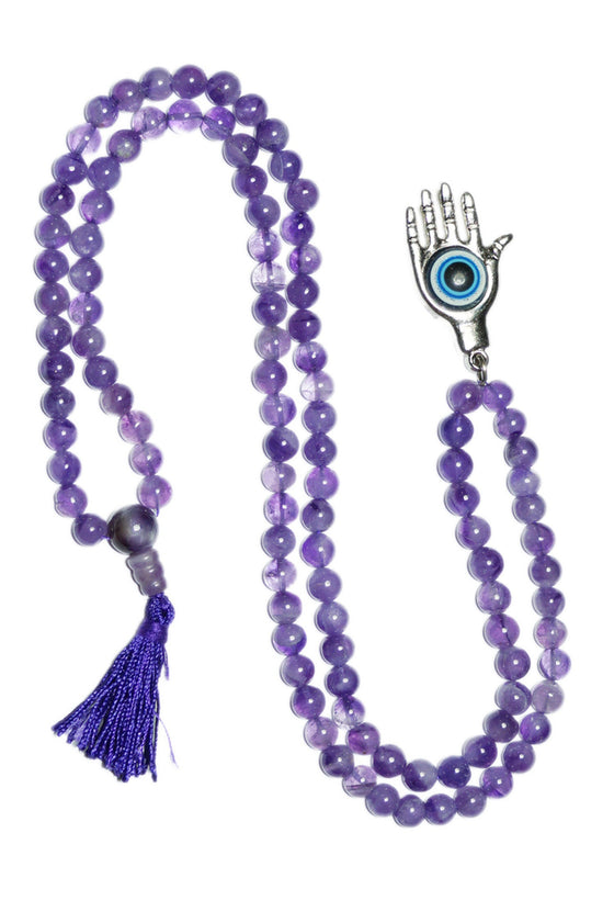 Buddhist Tibetan Mala Beads Amethyst Prayer Rosary 108 Hamsa