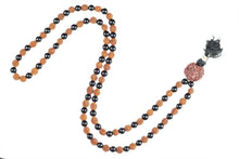  Boho Healing Stone Japa Mala Rudraksha, Black Agate Mala