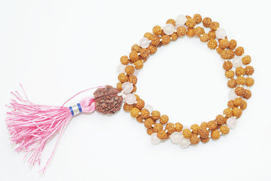LOVE Necklace Healing Rose Quartz Beads Rudraksha Mala Unconditional