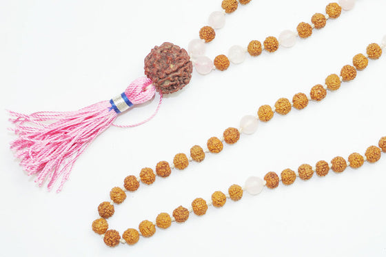 LOVE Necklace Healing Rose Quartz Beads Rudraksha Mala Unconditional