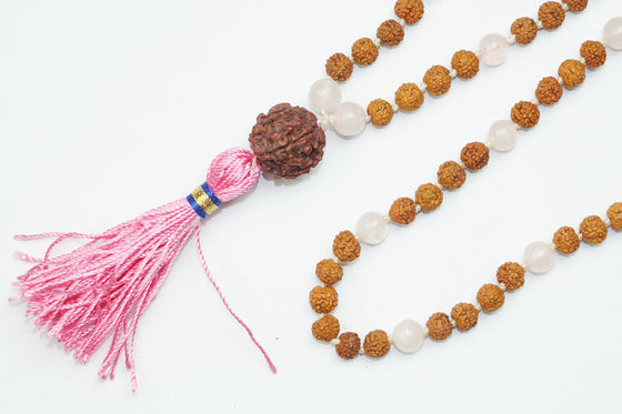 Rose Quartz Japamala Rudraksha Malabeads knotted Tibet Buddhist Mala