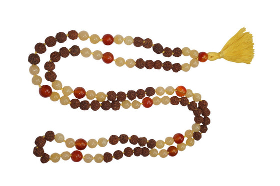 Yoga Necklace Rudraksha Spiritual Coral Beads Beige Multi Strand
