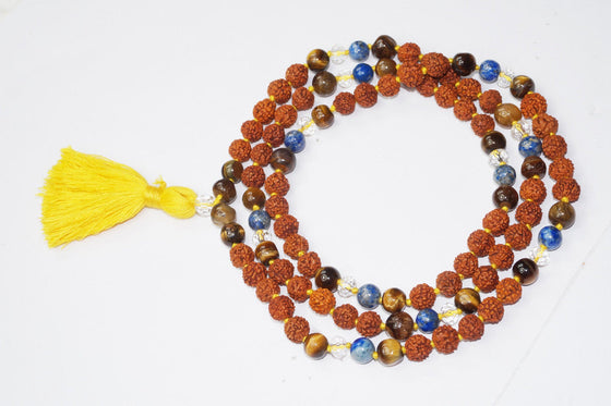 Meditation Yoga Mala Prayer Lapis Lazuli Rudraksha Beads Garnet Chanting Mala