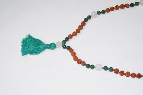 Yoga Mala Prayer Rudraksha Mala Green Jade Gemstone, Healing Meditation