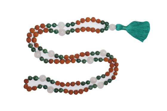 Yoga Mala Prayer Rudraksha Mala Green Jade Gemstone, Healing Meditation