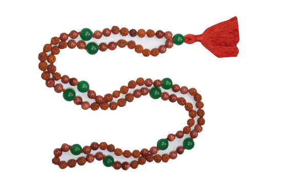 Mindful Meditation Green Jade Sunstone & Rudraksha Japa Mala