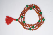  Mindful Meditation, Green Jade, Sunstone, & Rudraksha Mala, Cotton