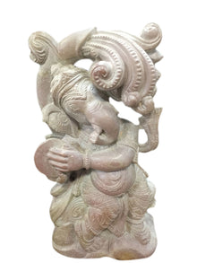  Handmade Ganesha Statue Spiritual Carved Precious Stone Statue Playing With Cymbals