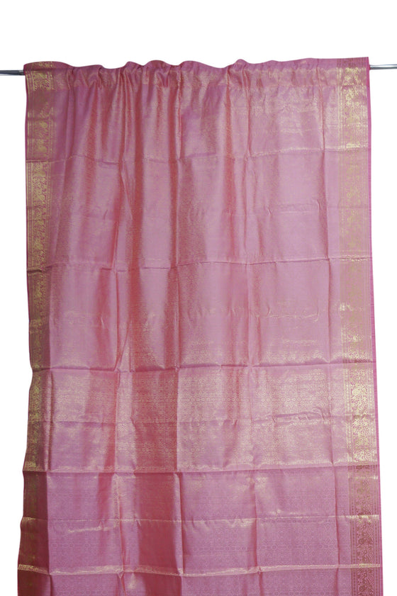 Pair of Indian Pink Sherbet Gold Curtains Rod Pocket Sari Curtains 96