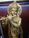 Brass Krishna Statue Hand Carved Standing Krishna Playing the Flute Figurine