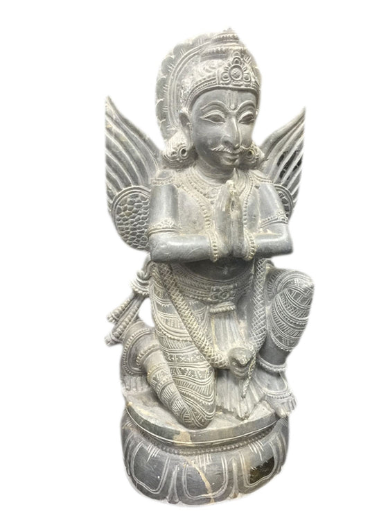 Hand Carved Statue Garuda Vishnu Vahan Temple Decor Meditation Stone Idol
