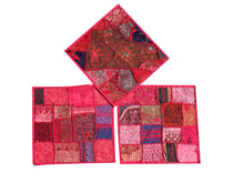  3 Decorative Indian Throw Pillow Cases Pink Ethnic Patchwork