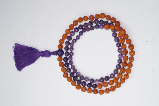 Handmade Yoga Mala Meditation Amethyst Beads Tassel Necklace