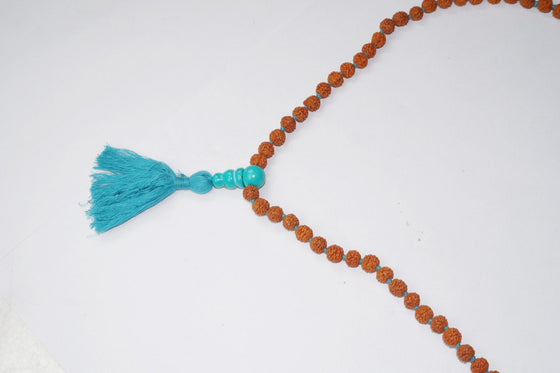 Turquoise Japa Mala Necklace Meditation Beaded Tassel Rudraksha Mala