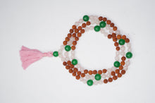  VEDAMALAS Rose Quartz Green Jade & Rudraksha Mala, Gemstone