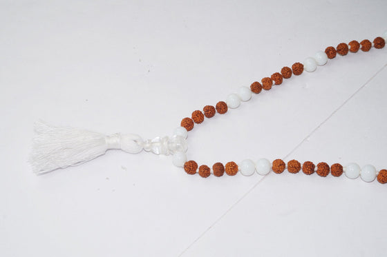 Blancing Energy Hand Knotted Moonstone Rudraksha Yoga Mala Spiritual