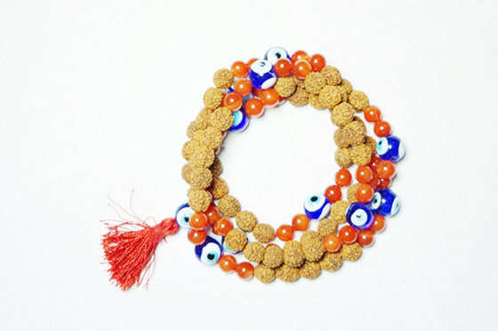 Hand Knotted Malabeads Rudraksha with Chakra Carnelian Yogamala Personal Power