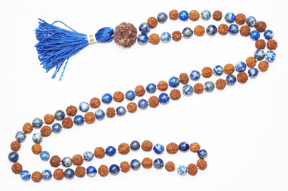 Meditation Mala Beads Rudraksha Lapis Lazuli Mala Yoga Energy Beads