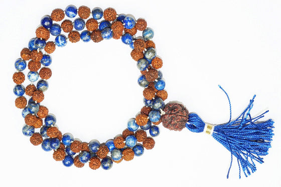 Gift Meditation Rudraksha Lapis Lazuli Mala Yoga Energy Beads