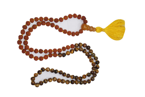 Rudraksha Tiger Eye Combination Mala for Power and Confidence
