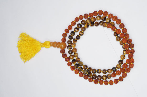 Rudraksha Tiger Eye Combination Mala for Power and Confidence