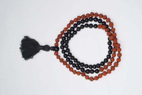 Rudraksha Bodhi Seeds Mala Black Onyx Japa-Mala Meditation Decor