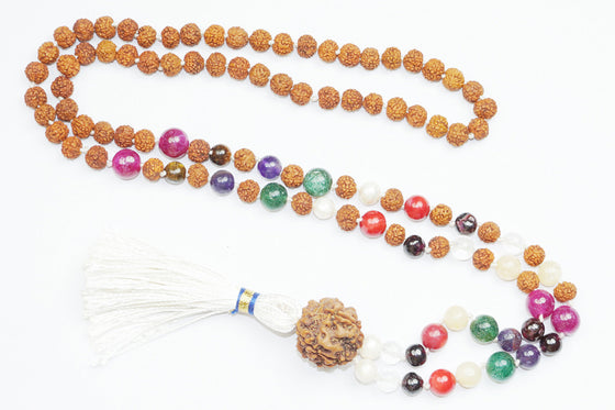 Necklace Navaratan Rudraksha Prayer Beads for Meditation, Healing Prayer