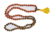 Rudraksha Tiger Eye Beads Yellow Tassel Hand Knotted Mala