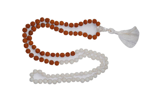 VEDAMALAS Rudraksha and Moonstone Beads Mala Encourage Japa Meditation