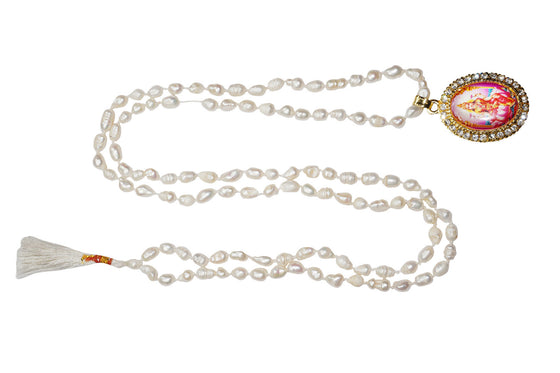 Yoga mala Shri Vaibhav Laxmi Pedant With Yoga Necklace White Tulsi Mala