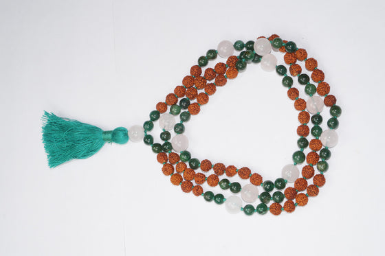 Yoga Mala Prayer Rudraksha Mala Green Jade Gemstone, Healing Meditation
