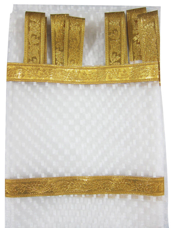 2 Snowflake White Sari Curtains, Indi Boho Sheer Curtains Tab Tops