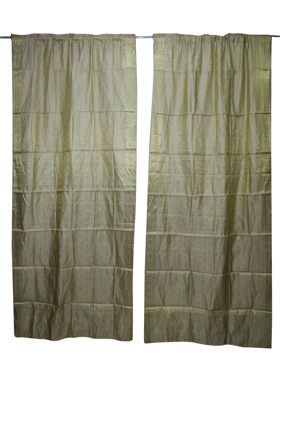 Pair of Sari Curtains Window Treatment Curtain Gold Brocade, 96