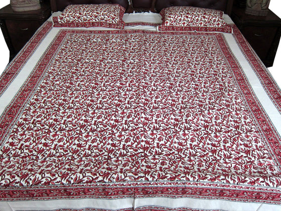 Boho Indian Bedding Cotton Pink Paisley Printed Bedspread with Pillows