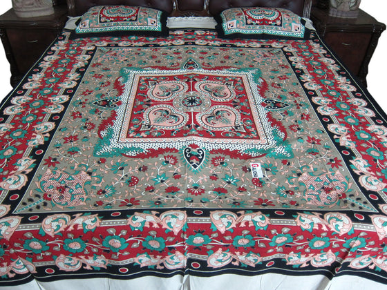 Indi Boho Yoga Blanket, 3pc Bedding Kalamkari Printed Bed throw