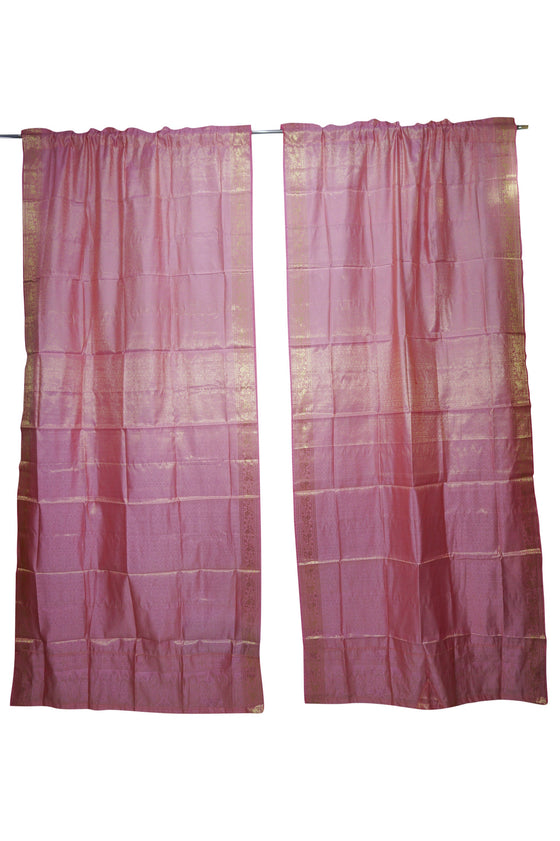 2 PINK SHERBET Gold Curtains Rod Pocket Sari Curtains