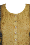 Button Front Long Sleeves Tunic Top Brown Embroidered Boho M
