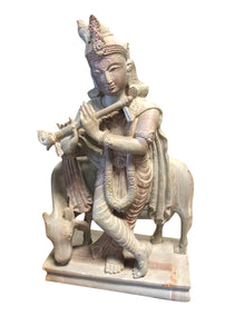  Krishna Playing the Flute Hindu Altar Deity Vintage Meditation Sculpture